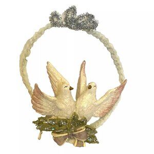 Pink Christmas Ornament Victorian Dove Glitter Pipe Cleaner Silver Bow